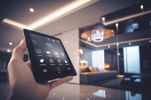 Foto tecnologia di controllo della casa intelligente con applicazione di automazione digitale concetto mobile generato dall'ia