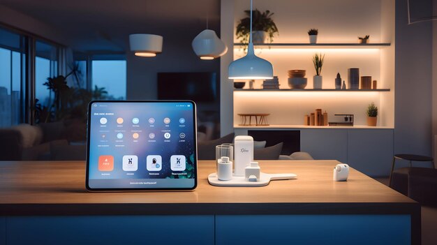 Photo smart home devices organized in a techsavvy setup