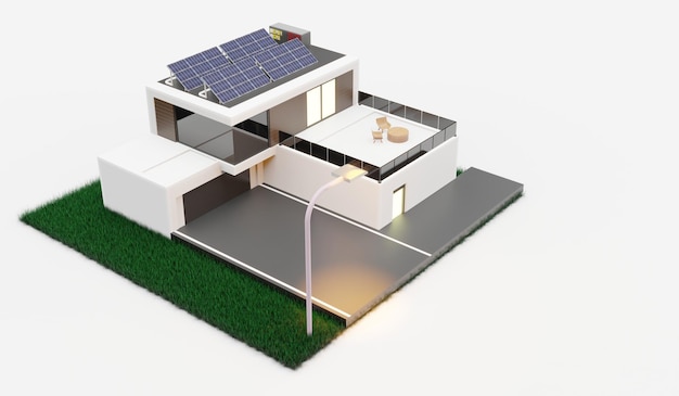 Smart home fotovoltaïsch huis Energiebesparing Ecosysteem Isometrisch zonne-huissysteemdiagram