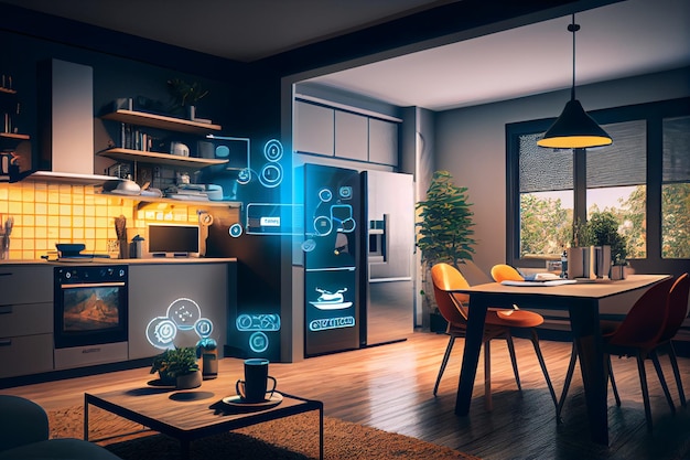 Foto smart home-interface met augmented realty van iot object interior design