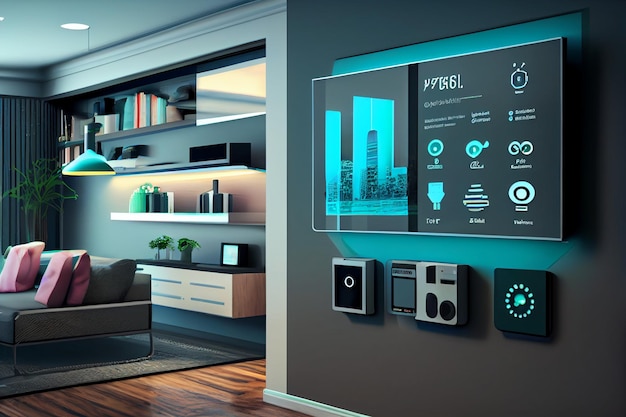 Foto interfaccia smart home con realtà aumentata di iot object interior design