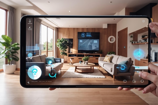 사진 iot 객체 인테리어 디자인의 증강 된 현실과 스마트 홈 인터페이스 생성 ai