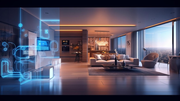 smart home interior with augmented reality interface UI