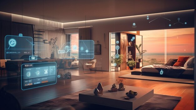 smart home interior with augmented reality interface UI