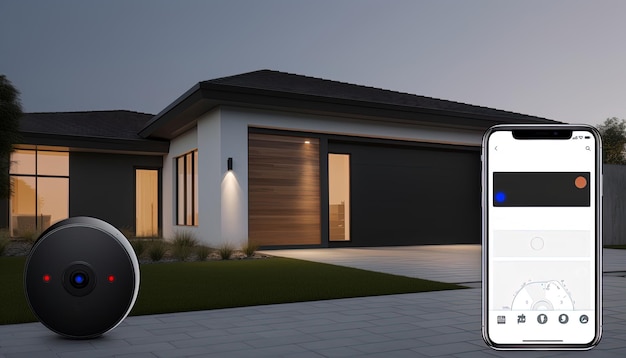 Smart home technology concept Mobile connect with security camera