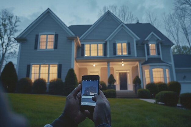 Foto l'utente di smart home technology controlla le luci della casa tramite il telefono