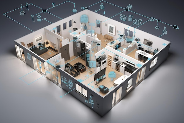 Smart home with key devices and systems connected to a central hub for easy control created with gen