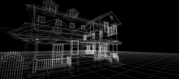 Smart house automation system digital intelligent technology\
abstract background architecture 3d wireframe construction on black\
background