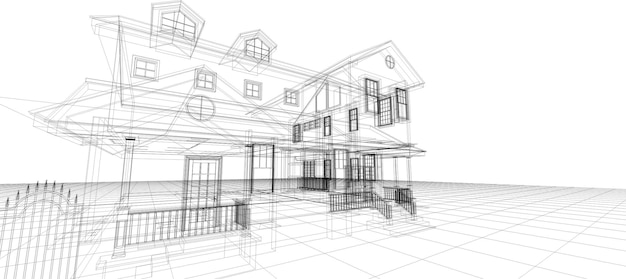 Sistema domotico intelligente tecnologia digitale intelligente sfondo astratto architettura 3d wireframe costruzione su sfondo bianco