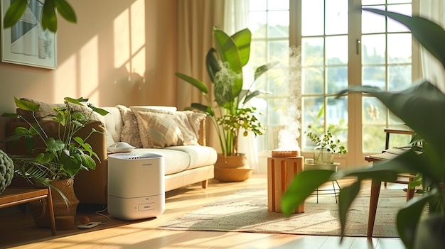 Photo a smart humidifier adjusting humidity levels wallpaper