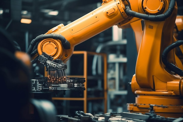 Smart industrie robot armen voor digitale fabriek productie technologie tonen automatisering productie proces van de Industrie 40 of 4e industriële revolutie en IOT software Generatieve AI