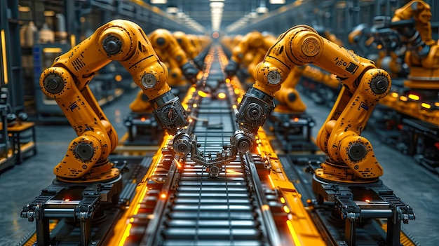 自動化を示すデジタル工場生産技術のためのスマート産業ロボット腕