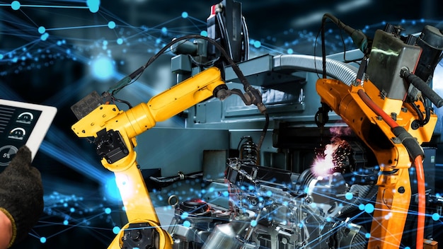 写真 革新的な工場技術のためのスマート産業ロボットアームの近代化