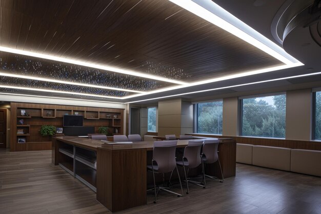 Smart lighting system integrated into ceiling with custom builtin fixture created with generative ai