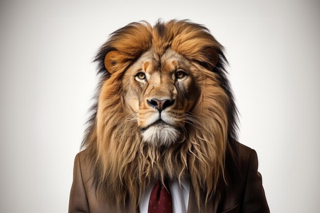 A smart lion wearing dark business suit generative ai