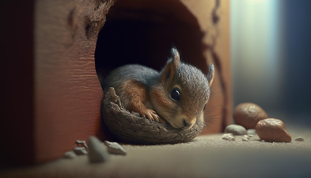 Smart little squirrel going to sleep