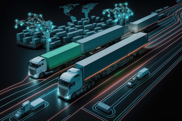 Foto sistema logistico intelligente con strumenti basati sull'intelligenza artificiale per il processo decisionale e l'ottimizzazione in tempo reale