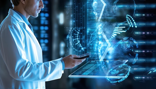 smart medical doctor working with modern computer interface as concept