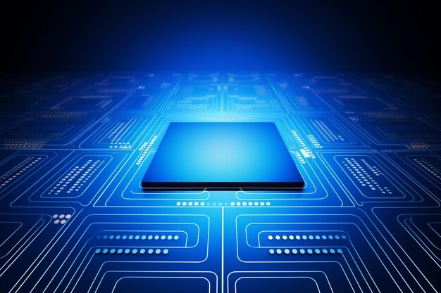 Технология умных микрочипов на фоне в градиентном синем цвете