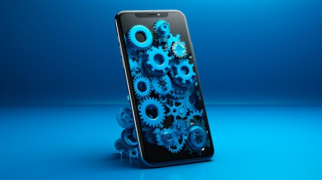 Smart mobile phone with gears business and technology concept