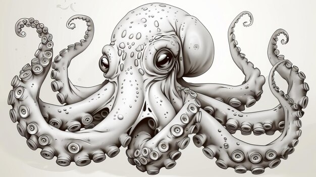 Photo a smart octopus fox character made of outline sketches isolated on a white background