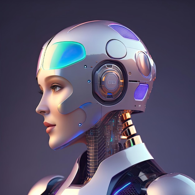 Smart person Intelligence allegory AI Robot with cybernetic brain 3D illustration