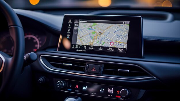 a smart phone is on the dashboard of a car