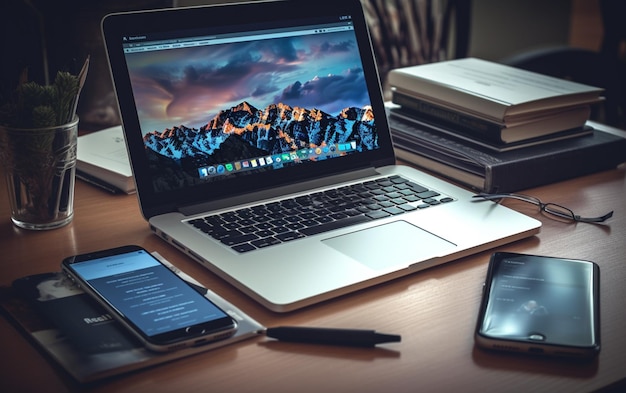 Smart phone notebook and keyboard on graphic designer workspace