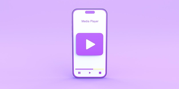 Smart phone video player in purple background 3d render