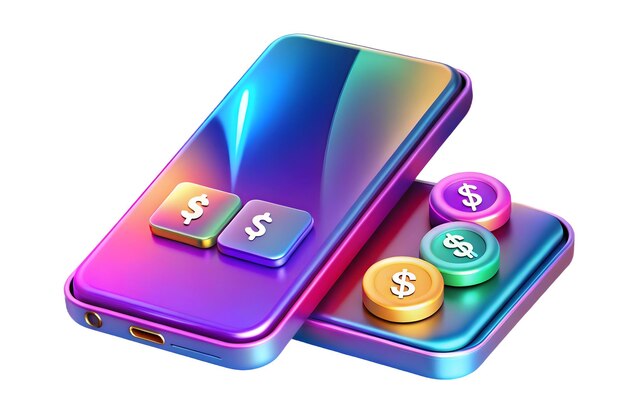 a smart phone with a multicolored button and a multicolored button with a dollar sign on it