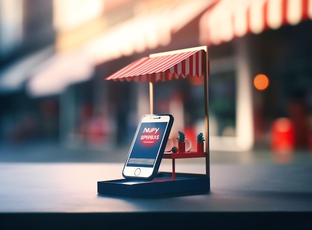 A smart phone with an open sign display is on a table