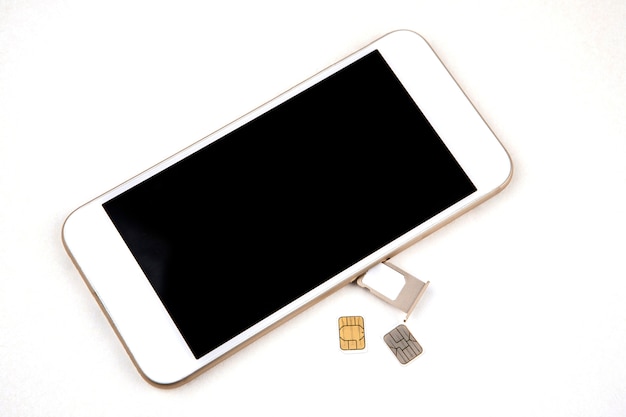 smart phone with Usim card on white  