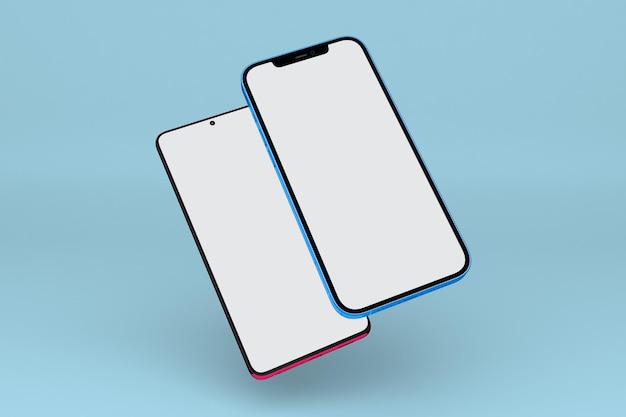 Smart Phones Left Side Isolated In Blue Background