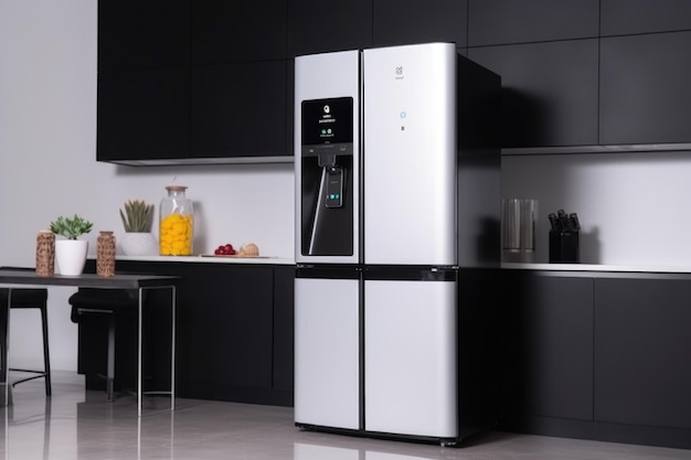 Фото Умный холодильник с цифровым дисплеем и подключением к wi-fi, созданный с помощью генеративного искусственного интеллекта