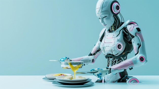 Умный робот готовит завтрак кухня шеф-повар помощник современная технология