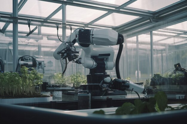 Smart robotic autonomous farmer inside greenhouse generative ai