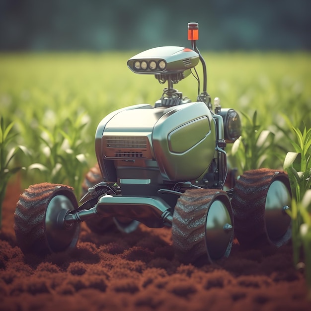Концепция умных роботов-фермеров Автоматизация ферм Размытый фон поля Генеративный ИИ