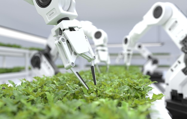 Smart robotic farmers concept robot farmers agriculture technology farm automation