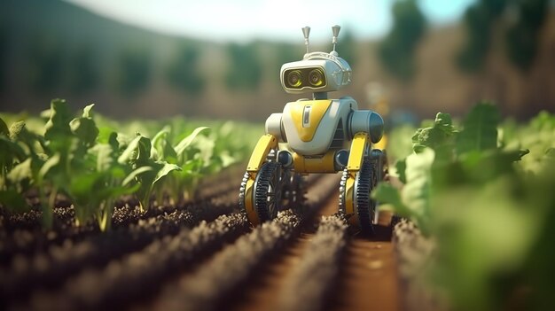 Photo smart robotic farmers concept robot farmers futuristic technologies of the future generative ai