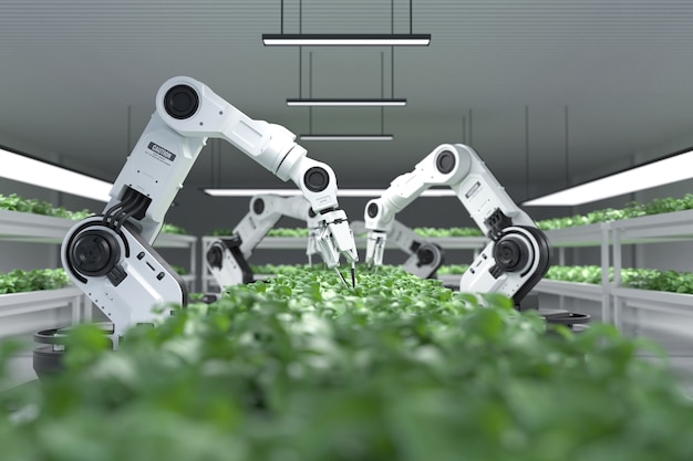 Smart robotic farmers concept robot farmers 