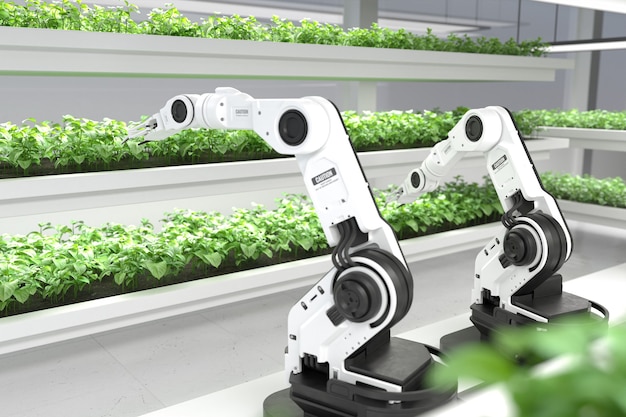 Smart robotic farmers concept robot farmers 