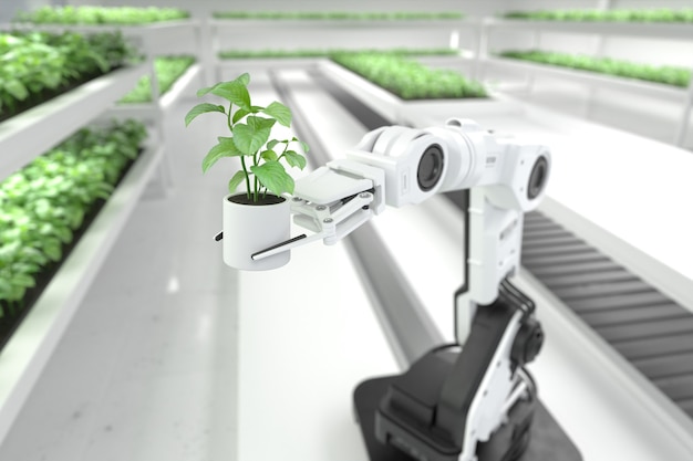 Smart robotic farmers concept robot farmers 