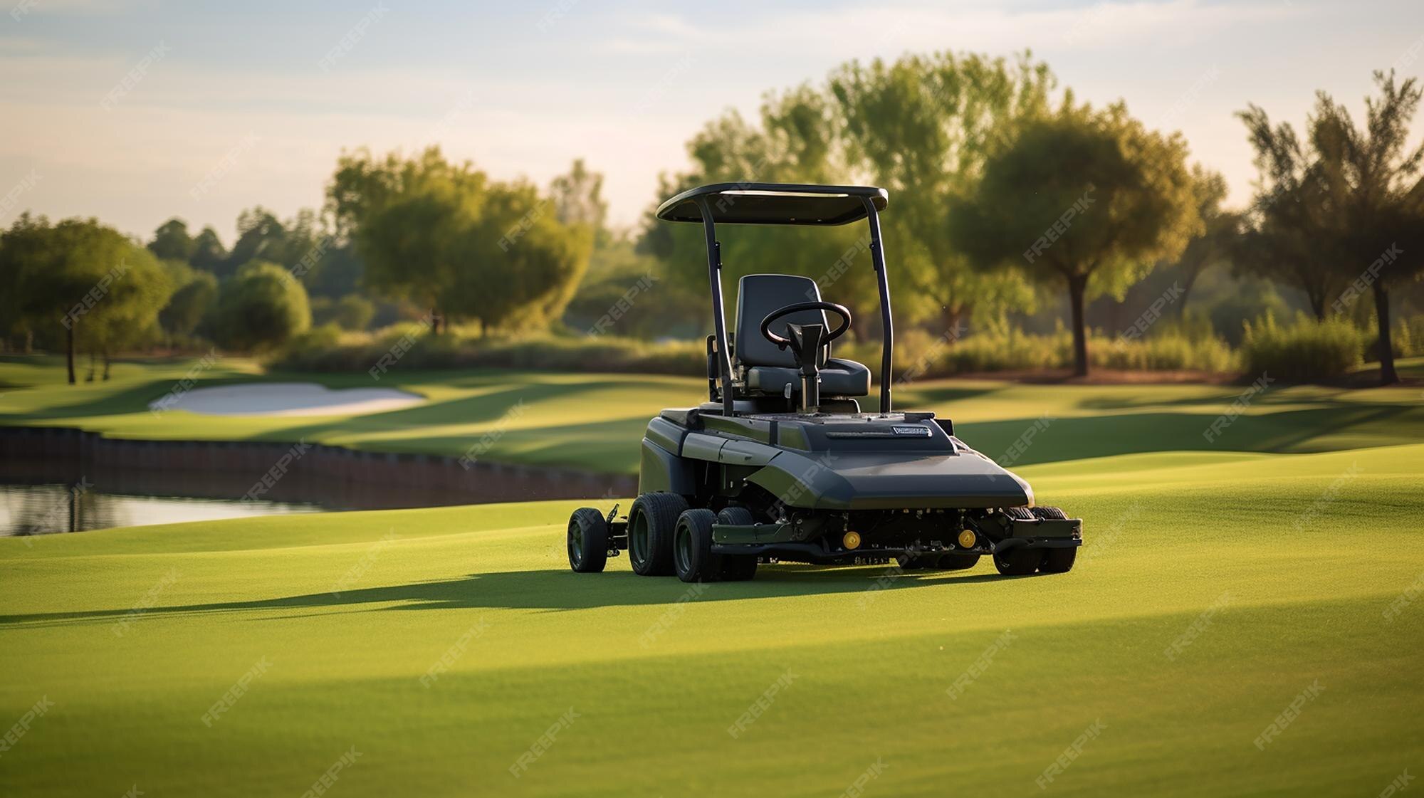 Premium Photo A smart robotic groundskeeper on a golf course maintenance Premium Photo A smart robotic groundskeeper on a golf course maintenance