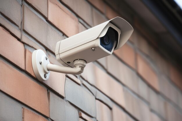 Photo a smart security camera attached to the outer wall of a house