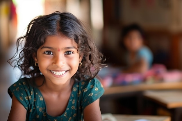 Photo a smart smiling indian child girl posing in the classroom