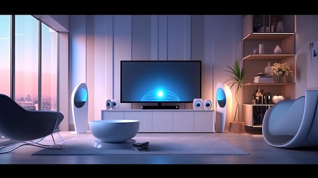 smart speakers and tv in living room AI Generated