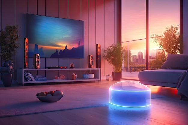smart speakers and tv in living room AI Generated
