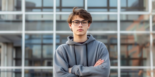 Smart Student With Glasses Ready To Conquer The World Outside The School