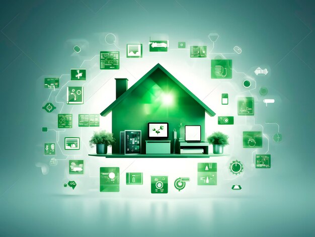 Smart system management en smart home technologieën concept met gloeiend digitaal huis icoon