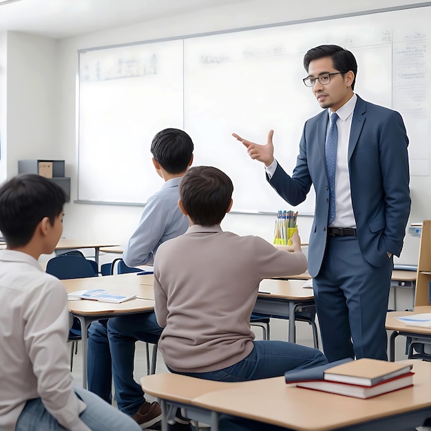 A smart teacher teaching his students in the school generative ai